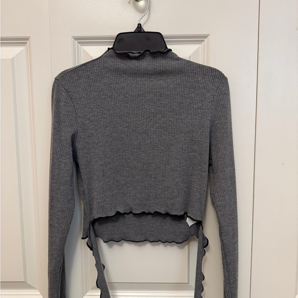 AKIRA Heather Gray Wrap Ruffle Trim Top
